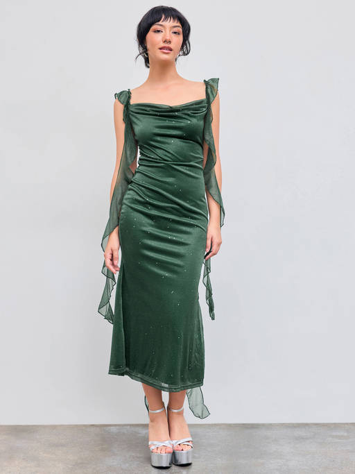 cider dark green dress Buy Cowl Neck Solid Glitter Ruffle Hem Maxi (XXS) Online cf-size-40-5-eu-7-5-us Amaya Tea Length Dress Mini dress Color:emerald-swatch