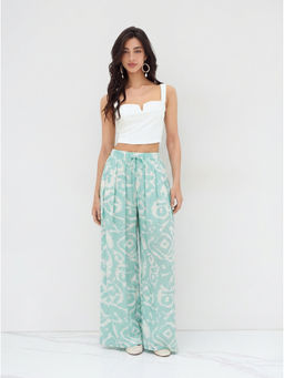 Cider - Square Neck Solid Crop Tank Top With High Rise Abstract Knotted Wide Leg Trousers