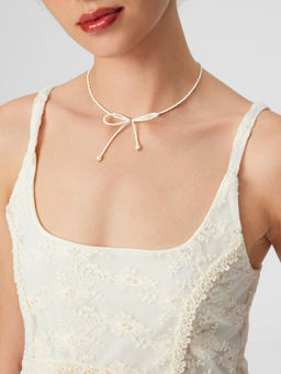 Cider - Faux Pearl Beaded Bowknot Choker