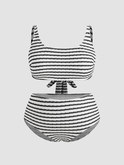 Cider - Scoop Neckline Striped Bracelet Cheeky Bikini Set Curve & Plus