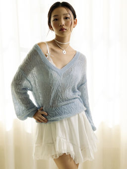 Cider - Mohair V-Neck Solid See-Through Sweater