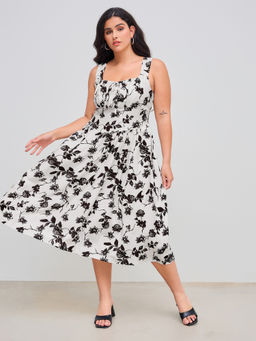 Cider - Woven Square Neck Floral Knotted Pocket Ruffle Maxi Dress Curve & Plus