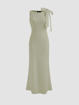 Cider - Boat Neck Solid Bowknot Maxi Dress