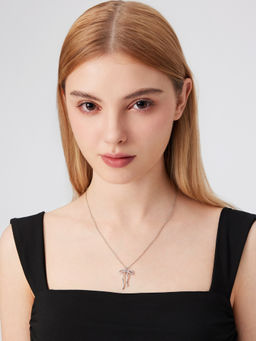 Cider - Rhinestone Decor Bowknot Pendant Necklace