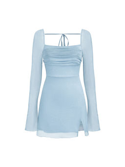 Cider - Square Neck Solid Glitter Knotted Mini Dress