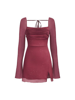 Cider - Square Neck Solid Glitter Knotted Mini Dress
