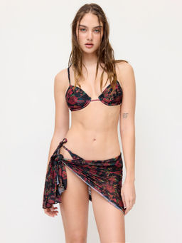 Cider - V-Neck Floral Underwire Tie Side Bikini Set With Floral Sarong