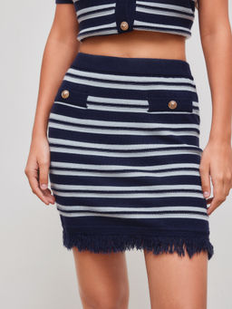 Cider - Knit Mid Rise Striped Tassel Mini Skirt