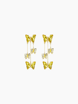 Cider - Rhinestone Butterfly Tassel Dangle Earrings