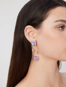 Cider - Rhinestone Butterfly Tassel Dangle Earrings