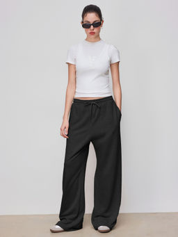 Cider - Petite Mid Rise Solid Drawstring Pocket Wide Leg Trousers