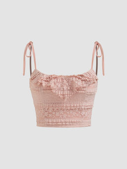 Cider - Square Neck Solid Lace Knotted Crop Cami Top