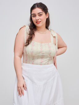 Cider - Square Neck Floral Knotted Bodysuit Curve & Plus