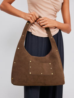 Cider - Studded Faux Suede Shoulder Bag