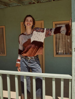 Cider - Wool-Blend Knitted Boat Neckline Colorblock Long Sleeve Top
