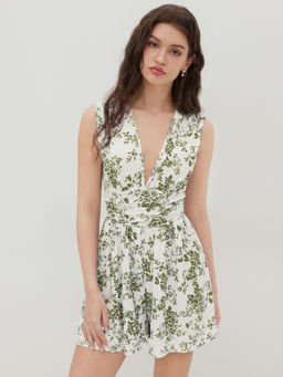 Cider - V-Neck Floral Ruched Romper