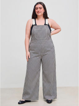 Cider - Denim Leopard Button Pocket Wide Leg Jumpsuit Curve & Plus