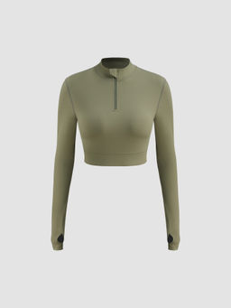 Cider - airy High Neck Solid Zipper Active Long Sleeve Top