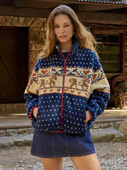 Cider - Fleece Collar Graphic Jacket