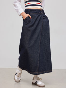 Cider - Denim Mid Rise Wrap Pocket Maxi Skirt
