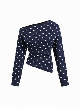 Cider - Knit Asymmetrical Neck Solid Ruched Long Sleeve Top