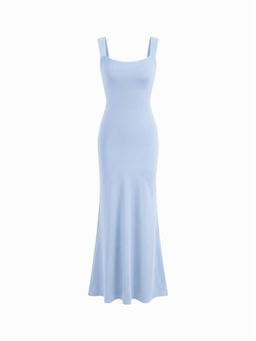 Cider - Scoop Neckline Solid Bowknot Backless Maxi Dress