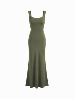 Cider - Scoop Neckline Solid Bowknot Backless Maxi Dress