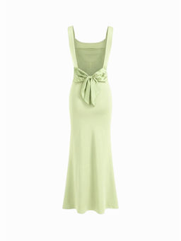 Cider - Scoop Neckline Solid Bowknot Backless Maxi Dress