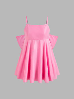 Cider - Square Neck Solid Bowknot Pocket Ruffle Hem Mini Dress