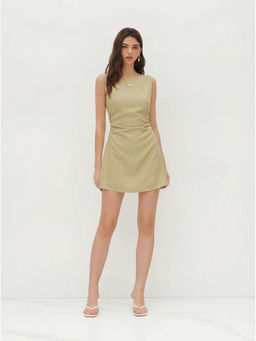 Cider - Linen-Blend Boat Neck Solid Knotted Backless Mini Dress