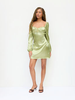 Cider - Satin Sweetheart Solid Lace Trim Mini Dress