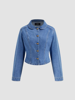 Cider - Denim Collar Cinched Waist Jacket