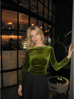 Cider - Velvet Boat Neck Solid Ruched Long Sleeve Crop Top
