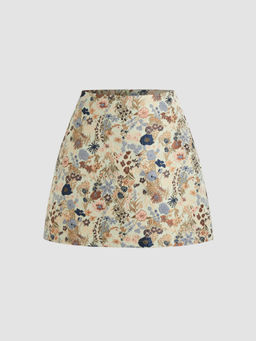 Cider - Jacquard Mid Rise Floral Zipper Mini Skirt