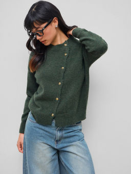Cider - Knit Wool-Blend Asymmetrical Button Up Oversized Long Sleeve Sweater