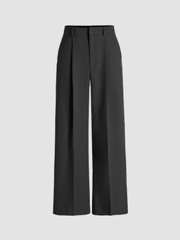 Cider - Petite Mid Rise Pleated Straight Leg Pants