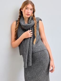 Cider - Wool-Blend Square Neck Solid Knitted Top With Scarf