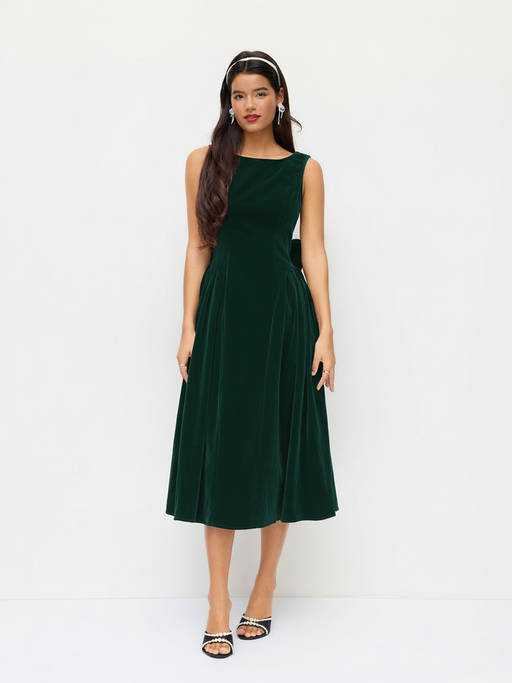 cider green velvet dress Buy Boat Neck Bowknot Backless Midi (XXS) Online style_contemporary