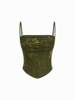 Cider - Mesh Abstract Ruched Corset Crop Cami Top