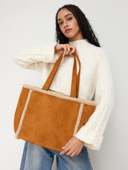 Cider - Fur-Look Trim Suede Tote Bag