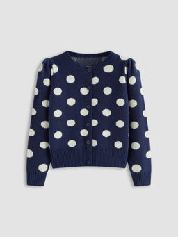 Cider - Knit Round Neckline Polka Dot Button Cardigan Curve & Plus