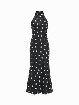 Cider - Satin Halter Neckline Backless Maxi Dress