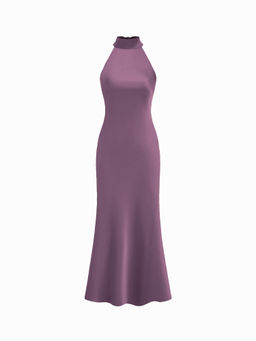 Cider - Satin Halter Neckline Backless Maxi Dress