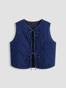 Cider - Denim Round Neckline Tie Front Knotted Vest Curve & Plus