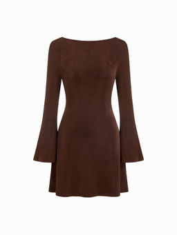 Cider - Boat Neck Solid Backless Mini Dress