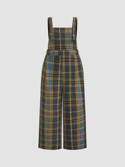Cider - Tweed Plaid Pocket Wide Leg Jumpsuit Curve & Plus