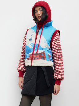 Cider - Funnel Neck Ski Print Drawstring Oversized Puffer Vest