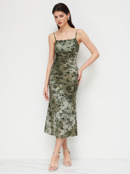 Cider - Velvet Square Neck Floral Ruched Maxi Dress