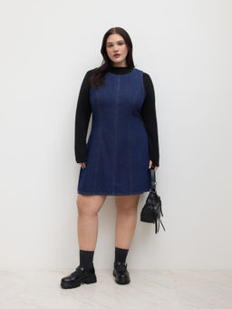 Cider - Denim Zipper Mini Dress Curve & Plus