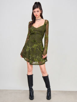 Cider - Sweetheart Lace Floral Knotted Mini Dress